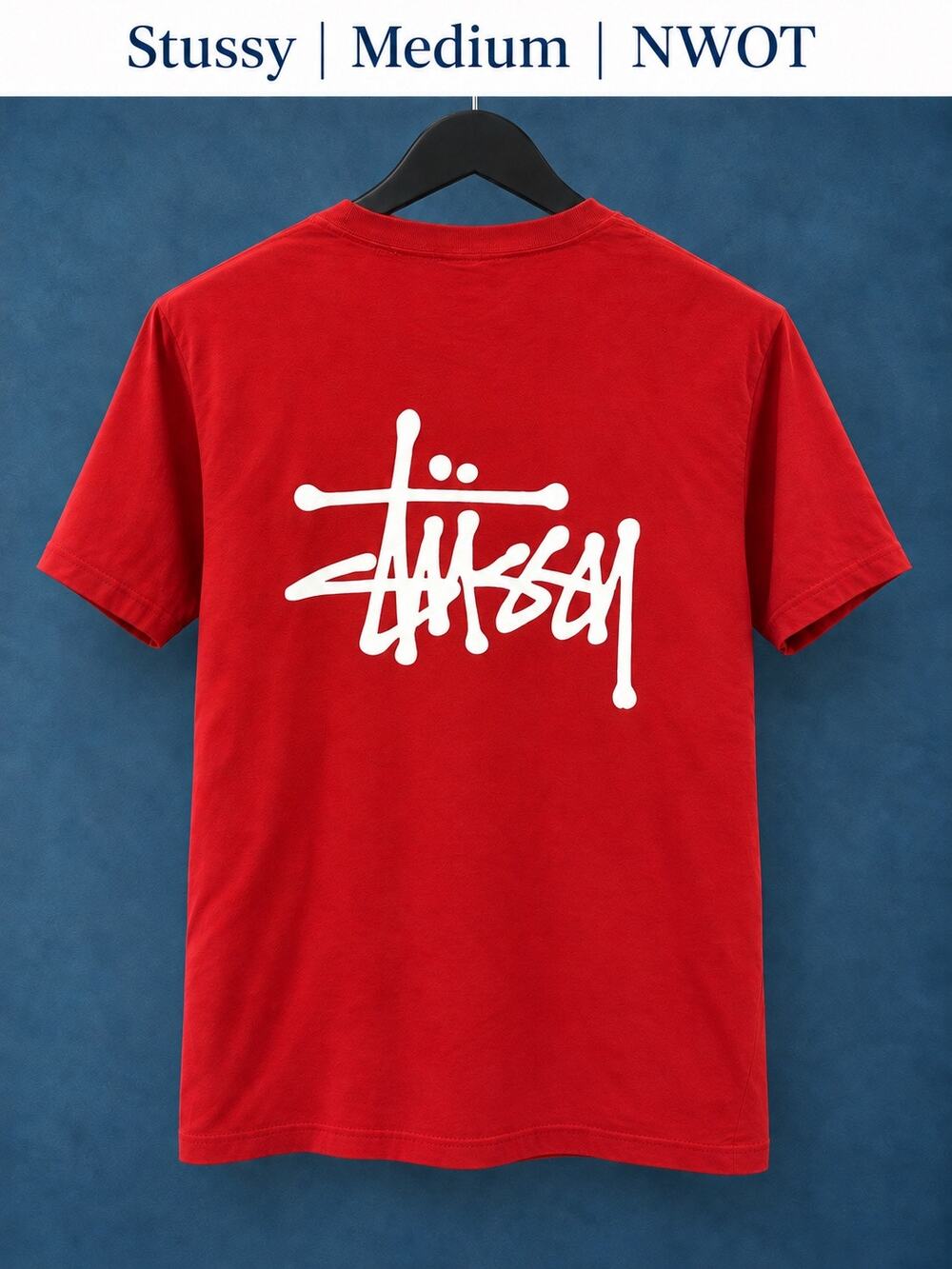 Stussy Basic Stock Logo Tee Medium Red White NWOT